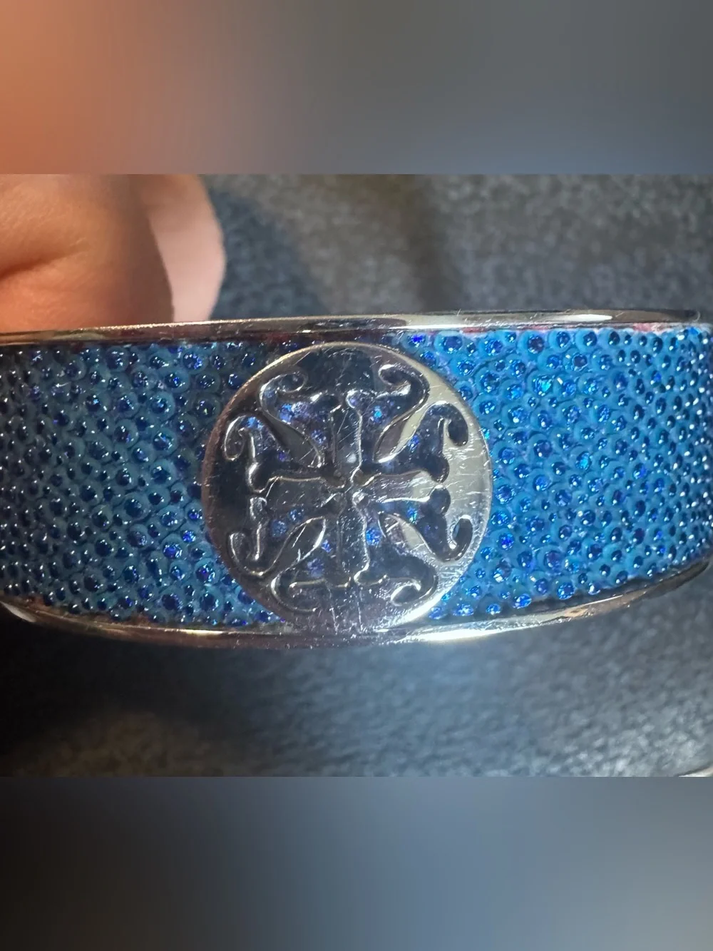 Rustic Cuff Blue Leather and Silver Metal Cuff Bracelet